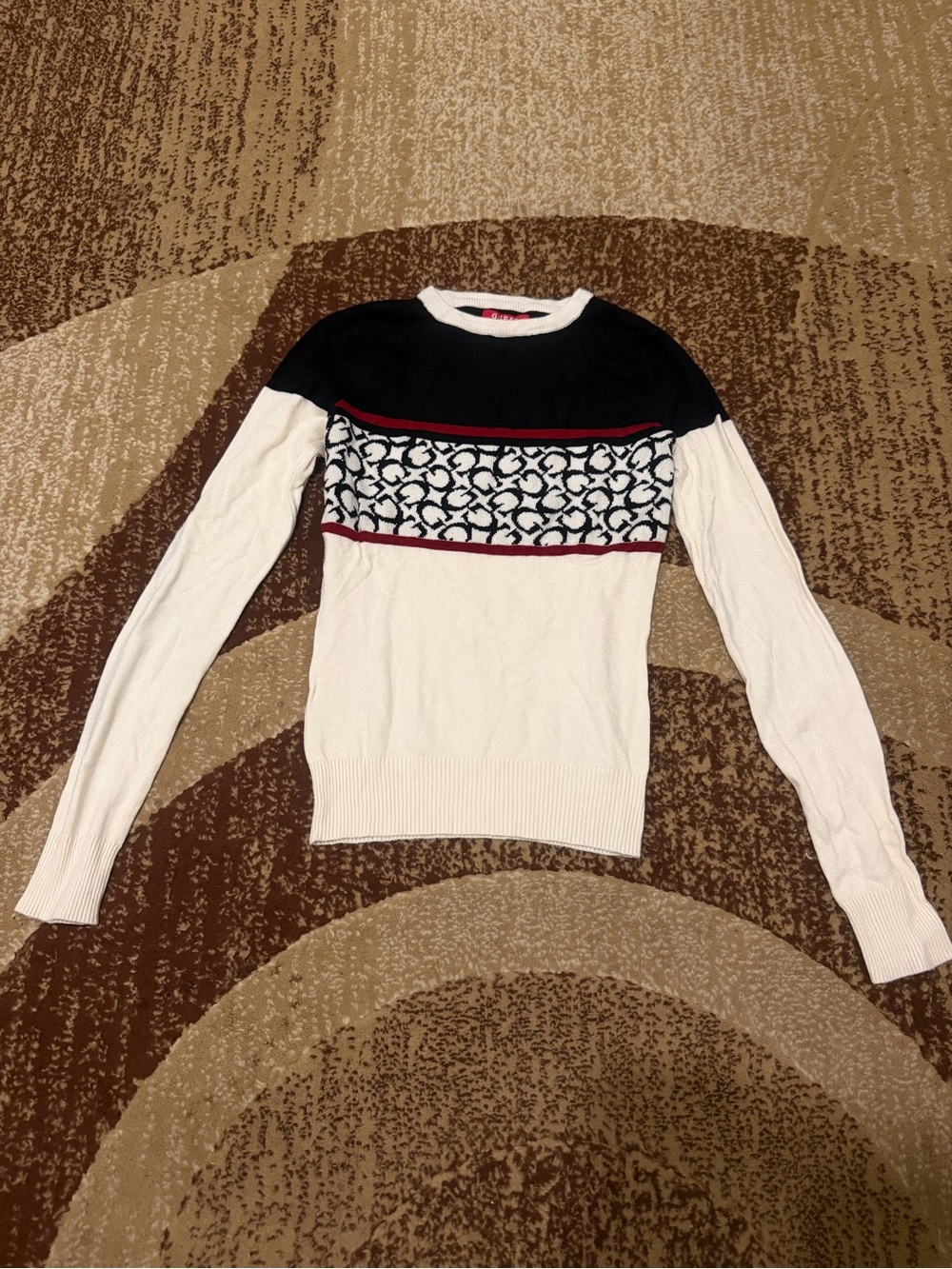 Guess Women's Crewneck Sweater in Black, White & Red Trim
